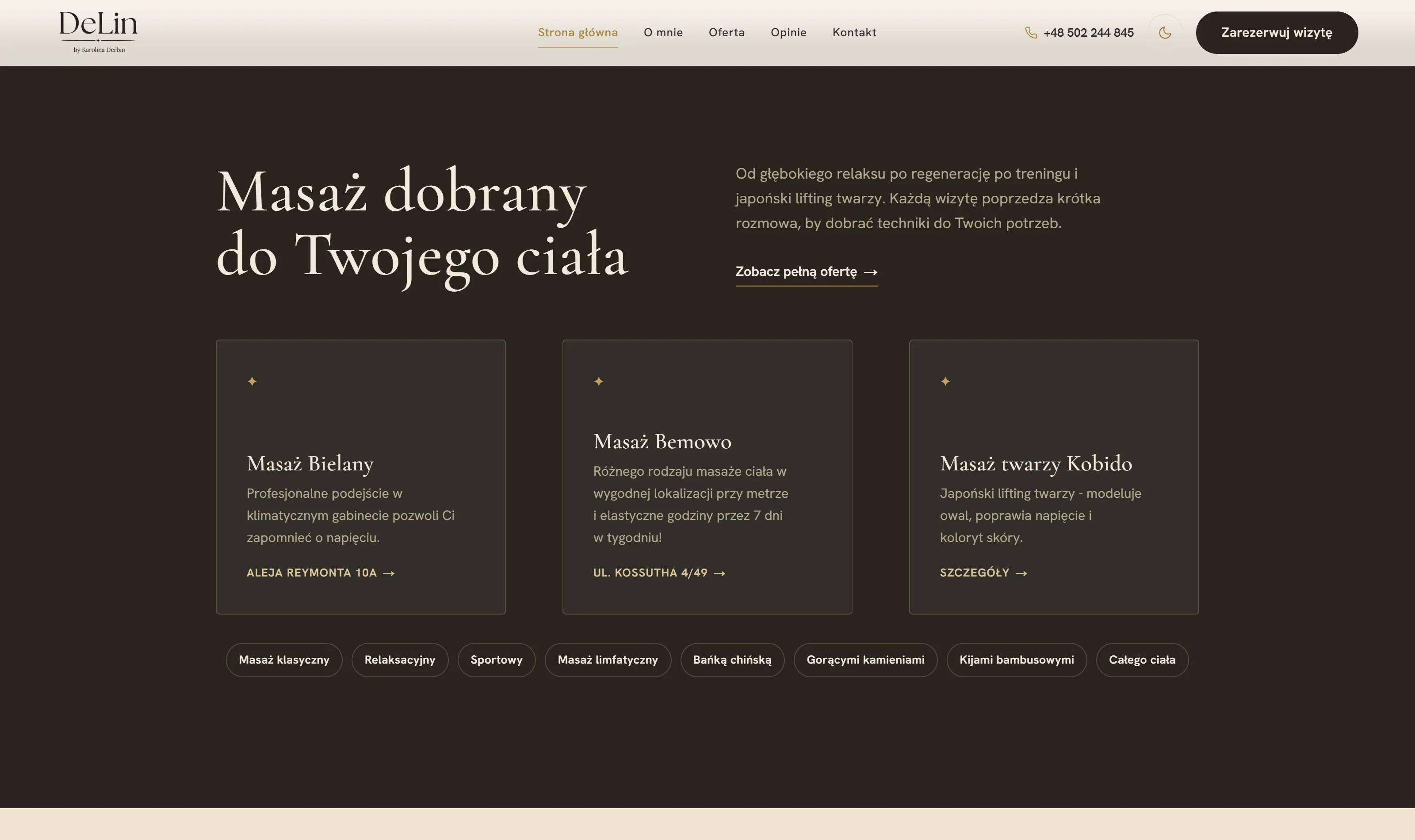 Sekcja oferty — gabinety na Bielanach i Bemowie oraz masaż twarzy Kobido